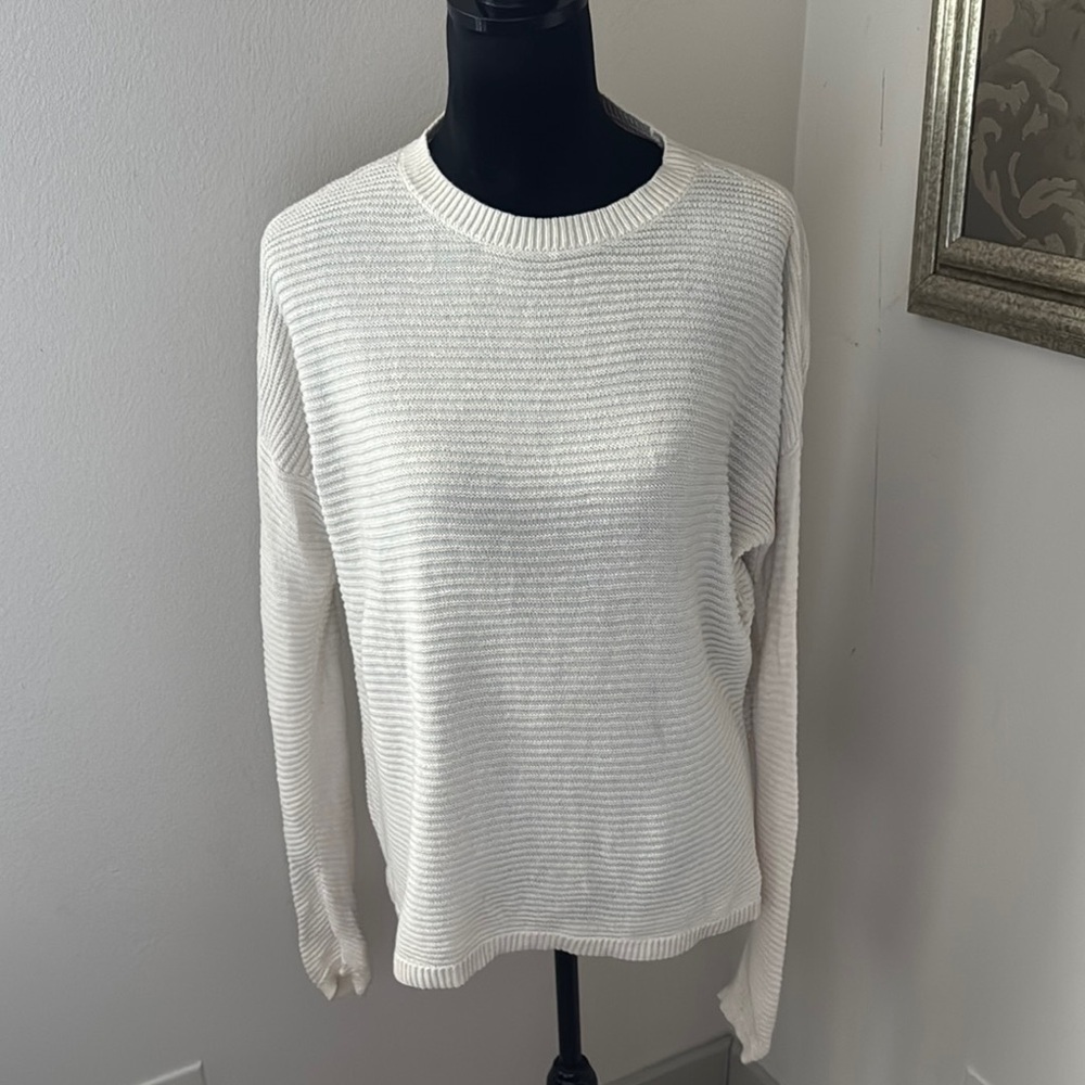 LOFT 100% cotton ivory crew neck long sleeves spring sweater‎ Sz S